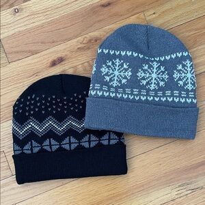 Set of 2 Knit Fleece Lined Beanies